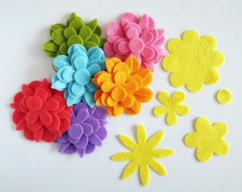 Felt flowers for crafts, die cut shapes for diy projects, floral embellishments, headbands supply