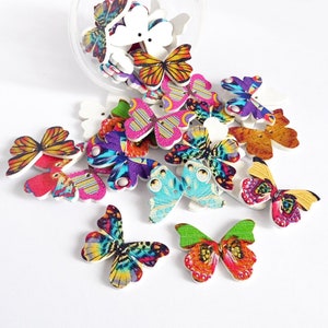 Butterfly wood buttons, painted button for crafts, sewing accessories