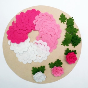 Felt flowers and leaves set, Unassembled rosettes, Die cuts for diy projects, Felt shapes for crafts image 1