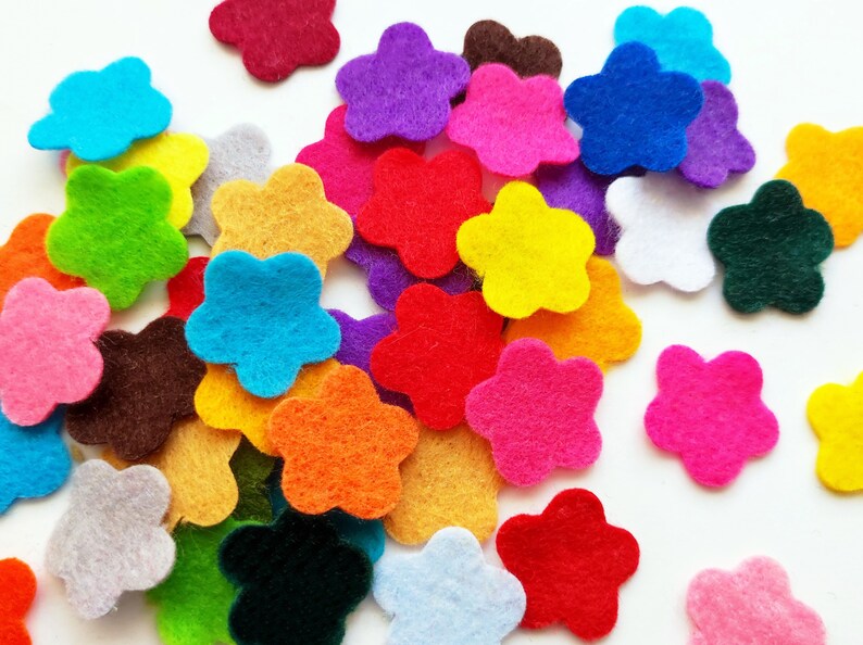 Felt flowers in small size, die cuts for scrapbooking, multicolor shapes, felt supplies for crafts, image 6