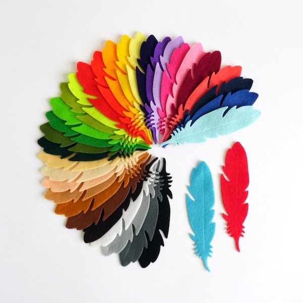 Felt feathers in medium size, die cuts for crafts and hat decor, pick your colors