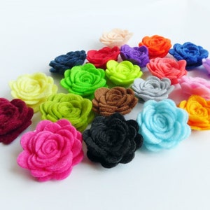 Felt flowers for crafts, set 50 flowers, small felt roses in mixed colors, rolled flower for floral embellishments image 5