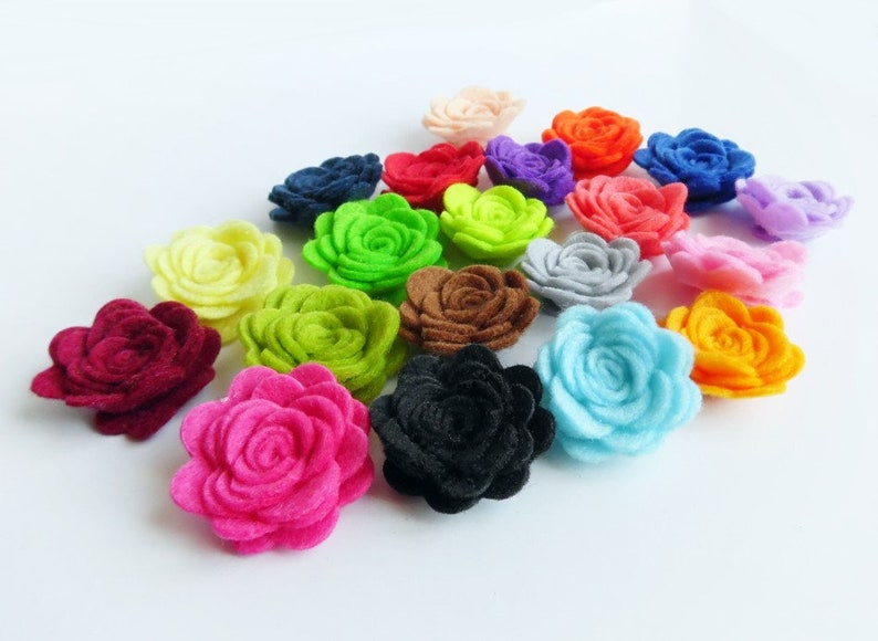 Felt flowers for crafts, set 50 flowers, small felt roses in mixed colors, rolled flower for floral embellishments image 5