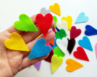 Felt hearts in assorted colors, die cut felt shapes, felt decorations for crafts