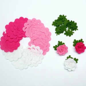 Felt flowers and leaves set, Unassembled rosettes, Die cuts for diy projects, Felt shapes for crafts image 9