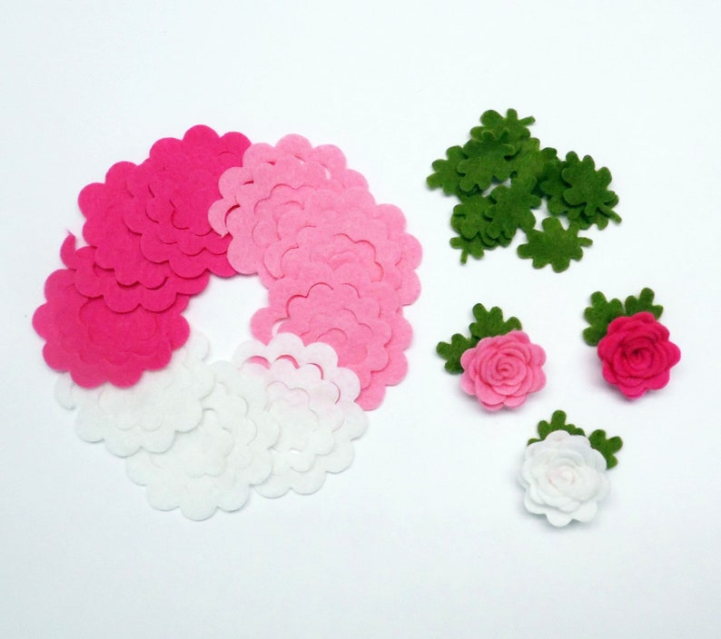 Felt flowers and leaves set, Unassembled rosettes, Die cuts for diy projects, Felt shapes for crafts image 9