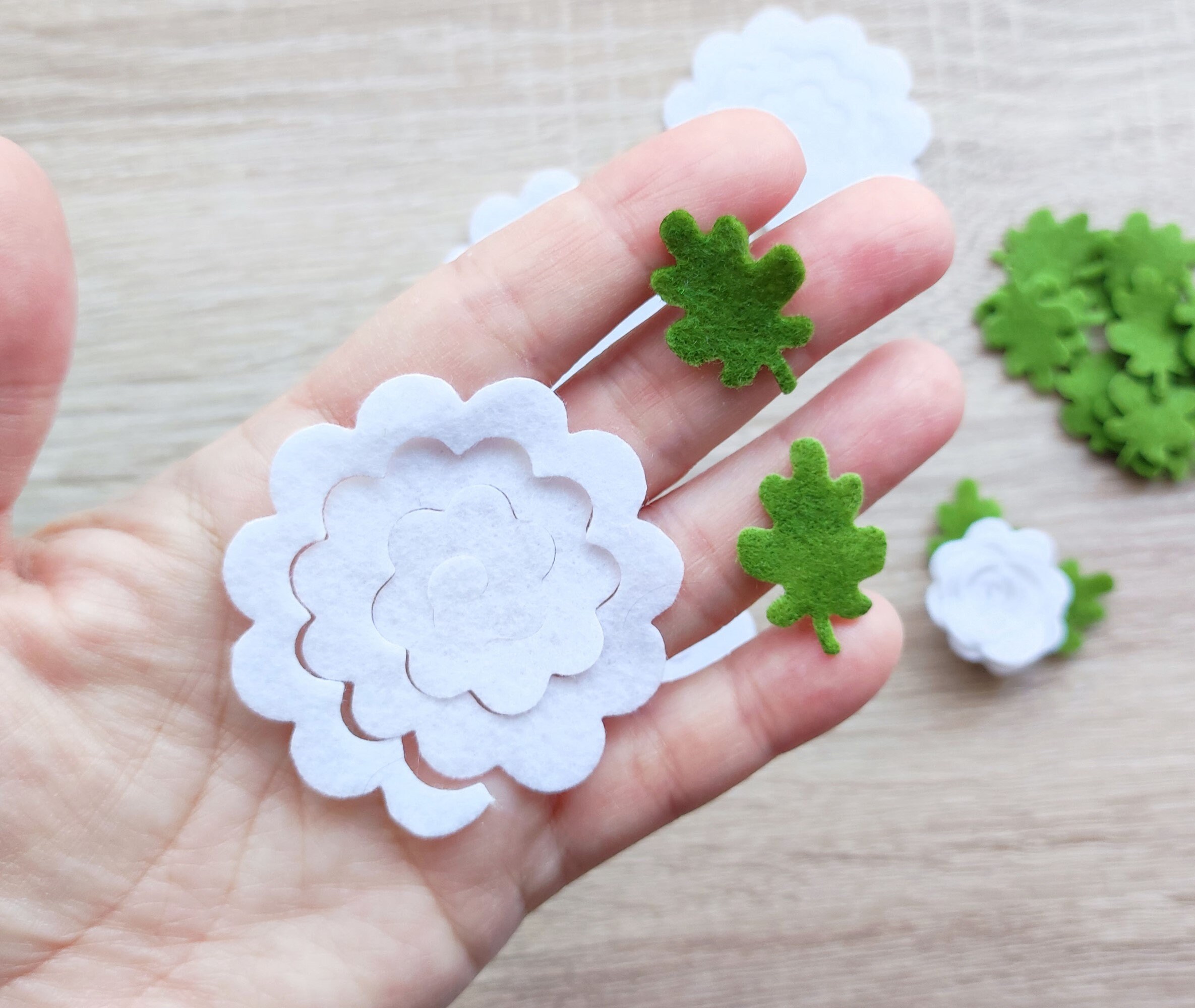 White Felt Flowers and Leaves Create Your Rolled Flowers Etsy
