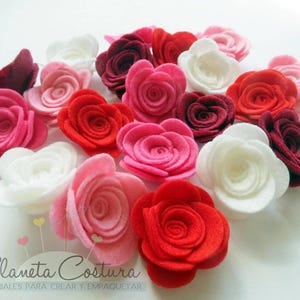 Felt dimensional flowers ,pink and red colors, floral embellishments, felt flower for crafts, valentines decor image 2