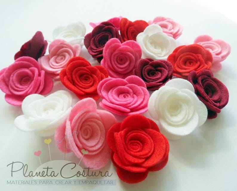 Felt dimensional flowers ,pink and red colors, floral embellishments, felt flower for crafts, valentines decor image 2