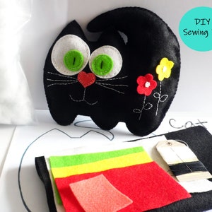 Animal sewing kit, kids crafts projects, felt cat pattern, easy to follow instructions