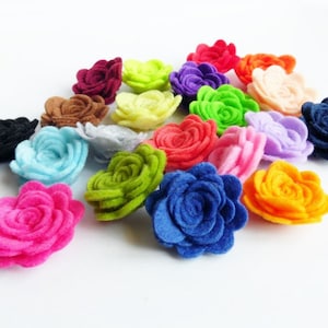 Felt flowers for crafts, set 50 flowers, small felt roses in mixed colors, rolled flower for floral embellishments image 1