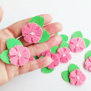 Felt flower applique, floral embellishment for crafts, felt bow supplies, hair clips decoration image 1