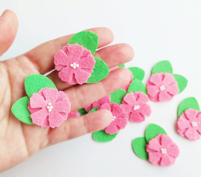 Felt flower applique, floral embellishment for crafts, felt bow supplies, hair clips decoration image 1