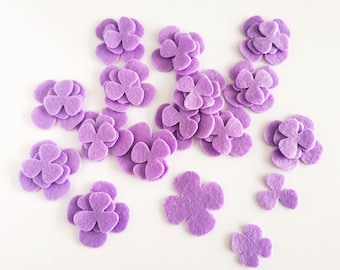 Lilac felt flowers, small flowers for crafts, lavender flowers in mixed size