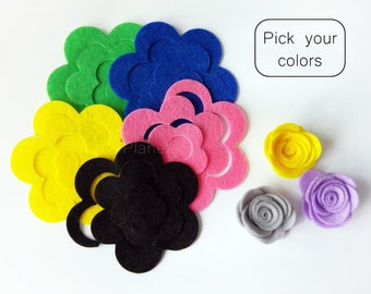 Felt flower unassembled, pick your colors, felt shappes for crafts, dis cuts for diy projects