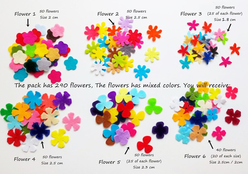 Mixed felt flowers, 290 multicolors flowers, die cuts for scrapbooking, felt supplies, floral craft embellishments image 2