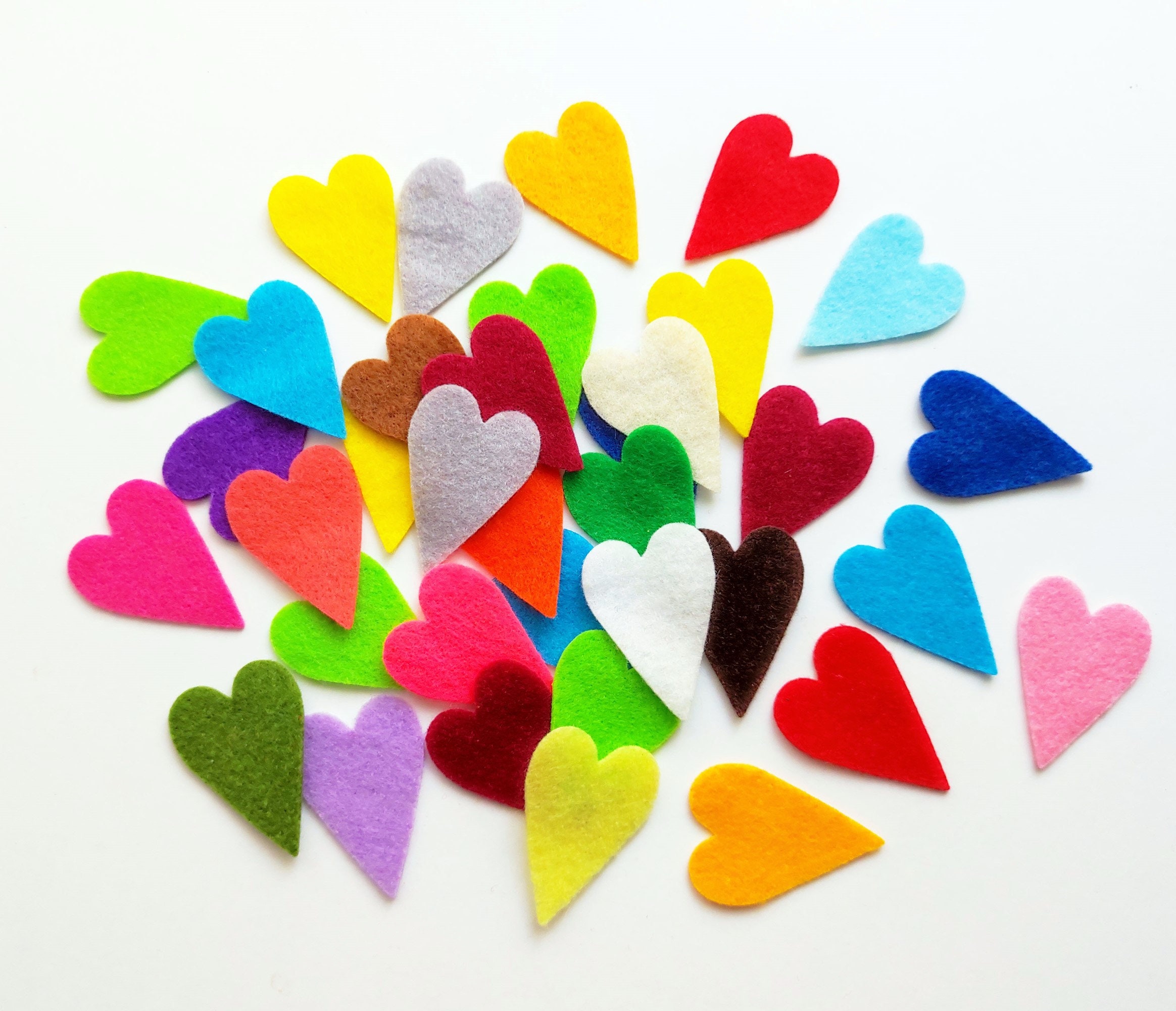 Colorful Stuffed Felt Hearts with Die Cuts - Smiling Colors