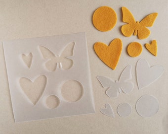 Reusable template, plastic stencil, stencil of basic figures, butterfly and heart pattern