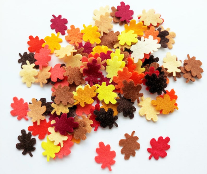 Felt leaves in fall colors, small leafs for table decor image 1
