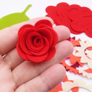 Felt dimensional flowers ,pink and red colors, floral embellishments, felt flower for crafts, valentines decor image 3