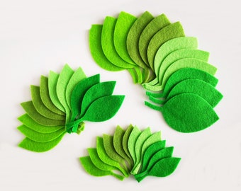 Green felt leaves, set of 36 pieces, craft embellishment, pre cut felt shapes, decorative leaf