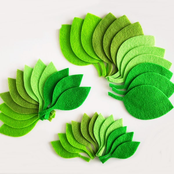 Feuilles de feutre vert, ensemble de 36 pièces, embellissement artisanal, formes de feutre prédécoupées, feuille décorative