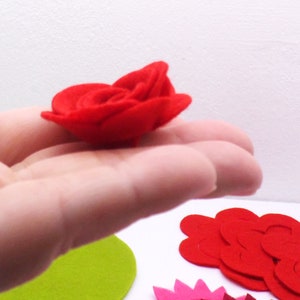 Felt dimensional flowers ,pink and red colors, floral embellishments, felt flower for crafts, valentines decor image 4