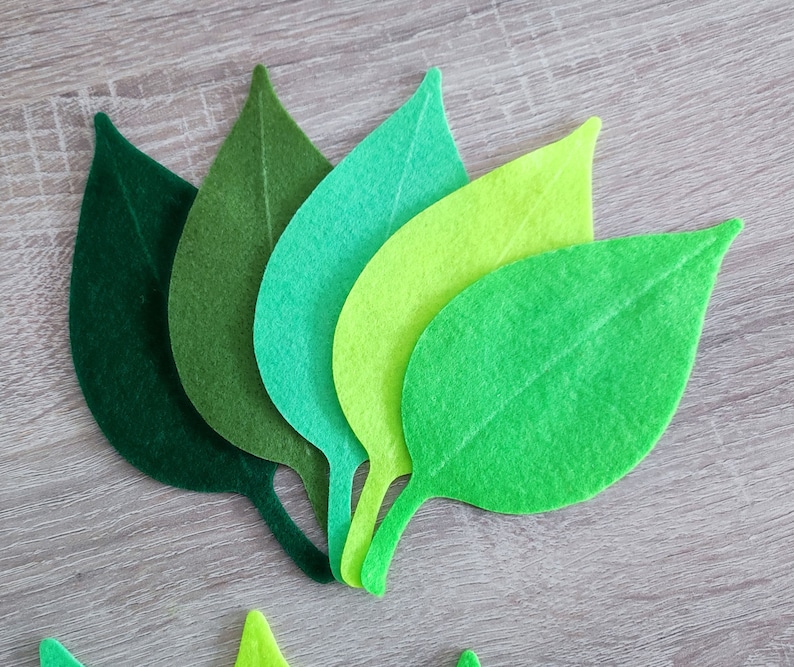 Big felt leaves, green foliage, pre cut felt shapes, large felt leaves, die cut embellishment image 5