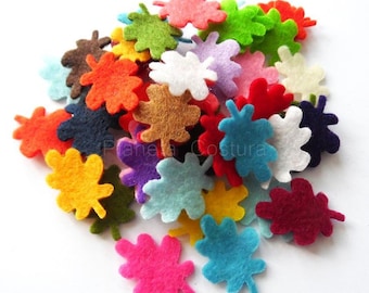 Small felt leaves, die cuts in assorted colors, felt shapes for craft embellishment