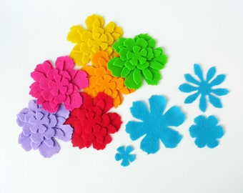 Felt flower in rainbow colors, floral embellishments for scrapbooking, flowers for wreaths, floral party table decor