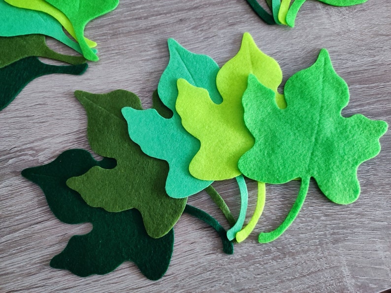 Big felt leaves, green foliage, pre cut felt shapes, large felt leaves, die cut embellishment image 7