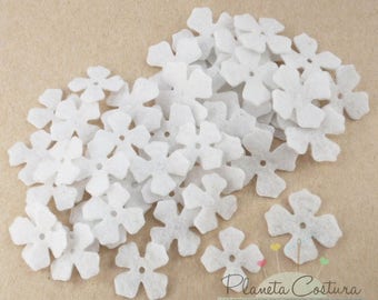 White felt flowers, die cuts for crafts, felt floral embellishments, felt shapes