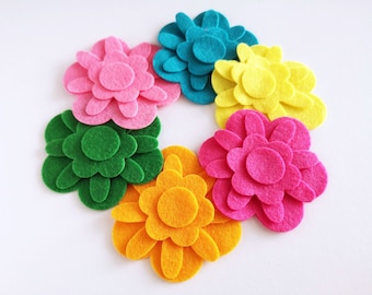 Flowers in vibrant colors, set of 24 felt shapes, felt supplies for crafts