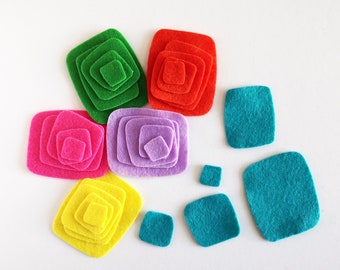 Felt square asymmetrical in rainbow colors, felt shapes for scrapbooking