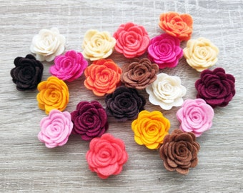 Felt flowers in autumn colors, felt ornaments for headbands, floral embellishments, dimensional flower, small rolled roses