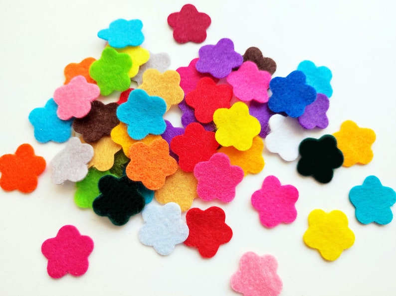 Felt flowers in small size, die cuts for scrapbooking, multicolor shapes, felt supplies for crafts, image 5