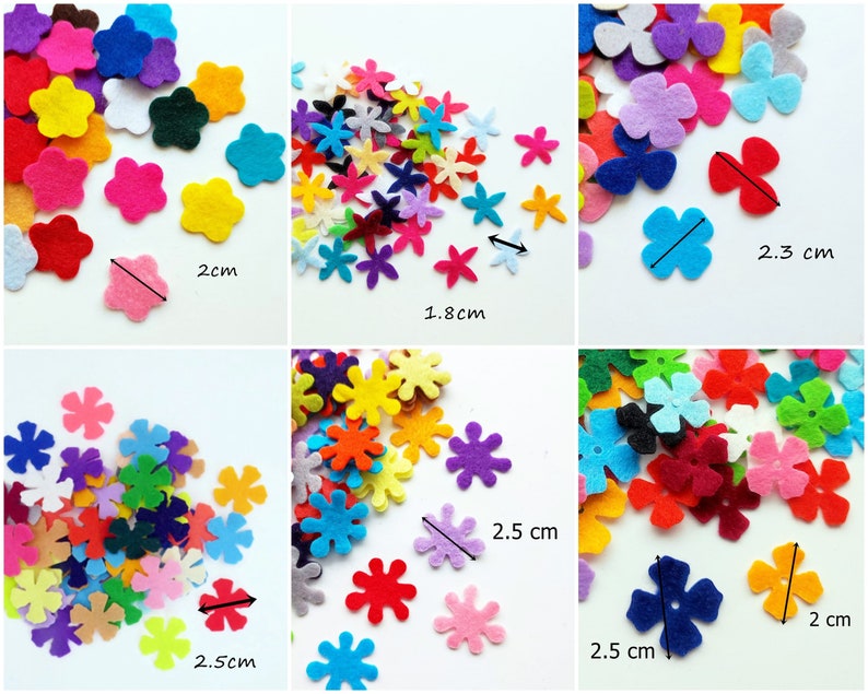 Mixed felt flowers, 290 multicolors flowers, die cuts for scrapbooking, felt supplies, floral craft embellishments image 6