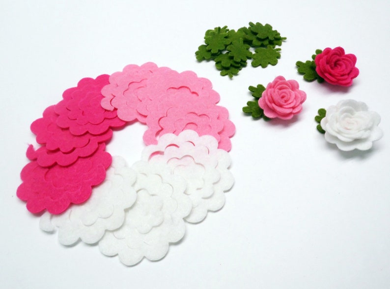 Felt flowers and leaves set, Unassembled rosettes, Die cuts for diy projects, Felt shapes for crafts image 8