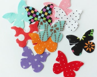 Printed felt butterflies, set of 10 butterflies with assorted prints
