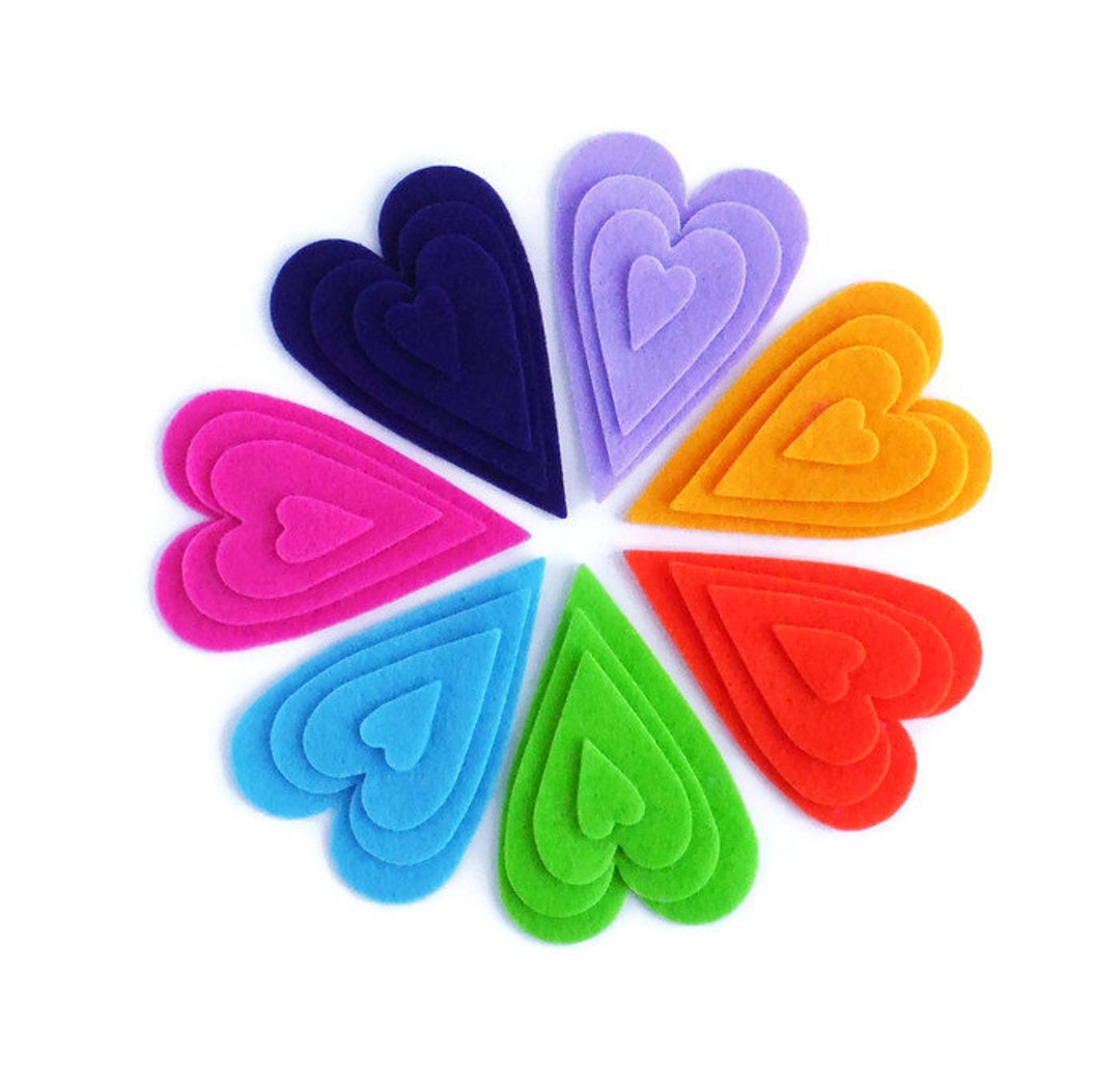 Felt Hearts in Vibrant Colors, Felt Ornaments, Sewing Die Cuts, Felt ...