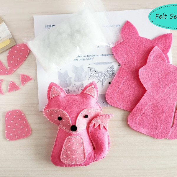 Felt sewing kit, kids crafts projects, diy felt animal, sew your own fox, felt craft kit