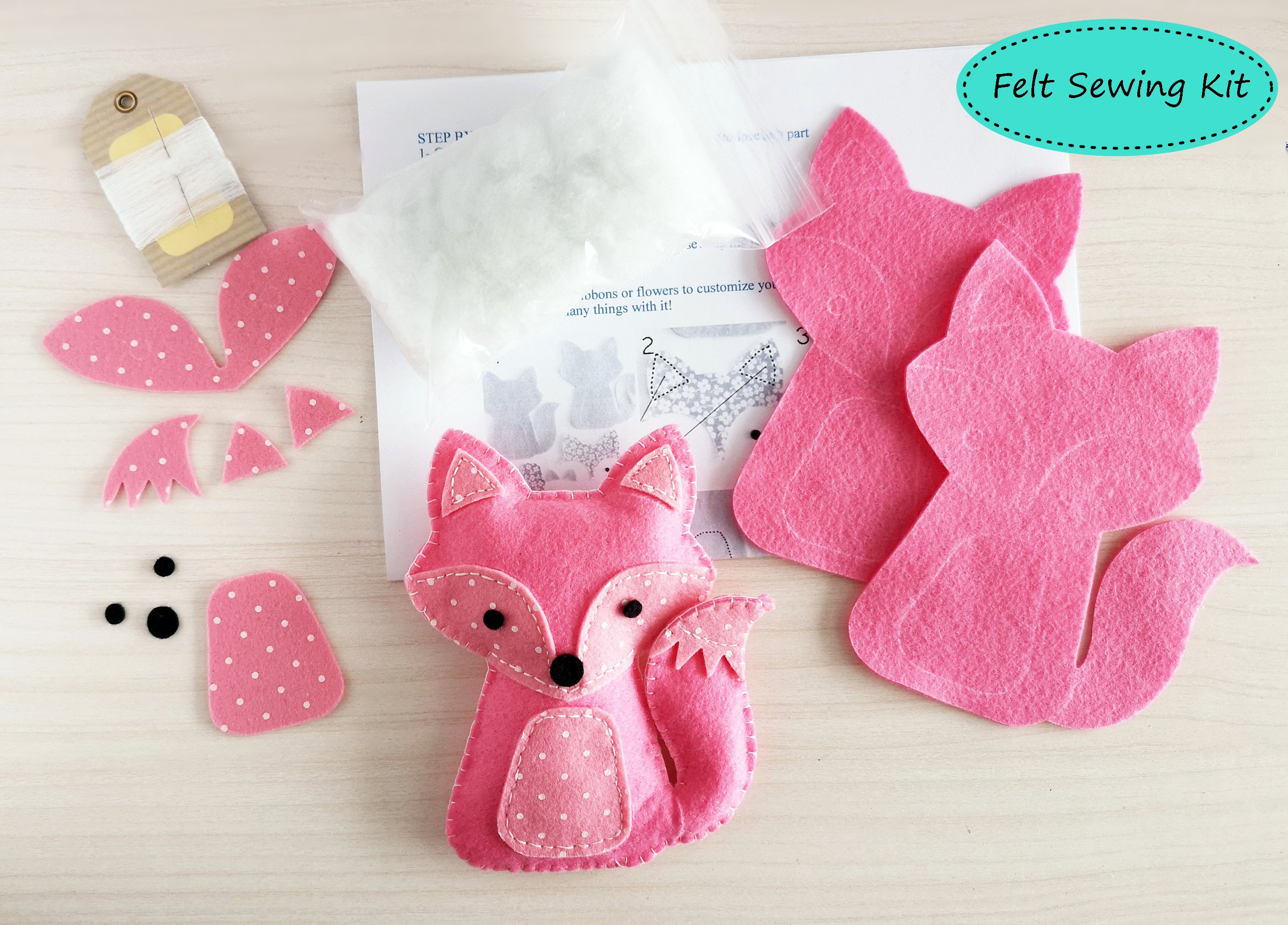 qollorette Felt Sewing Kit for Children, Make Your Own Fox Toy, Kids' Craft Kit - Make A Friend Sewing Kit - Beginner Sewing Kit for Kids, Learn to