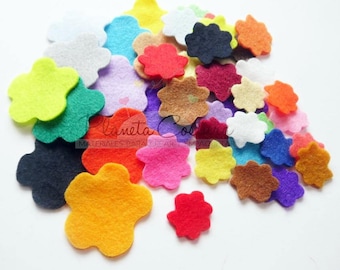 Felt flowers in mixed size, flowers in assorted colors, felt shapes for crafts