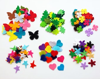 Assorted shapes pack, felt mixed colors, die cuts for scrapbooking, mixed felt shapes for craft embellishments, 280 pieces in total