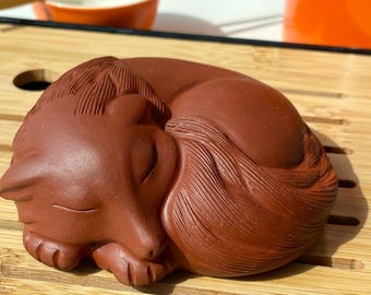 Caja de regalo para mascota de té Zisha de zorro de nueve colas, hecha a mano, para acompañar el sueño