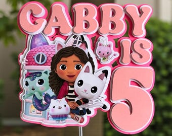 Adorno personalizado para tarta de la casa de muñecas de Gabby / Nombre y edad personalizados