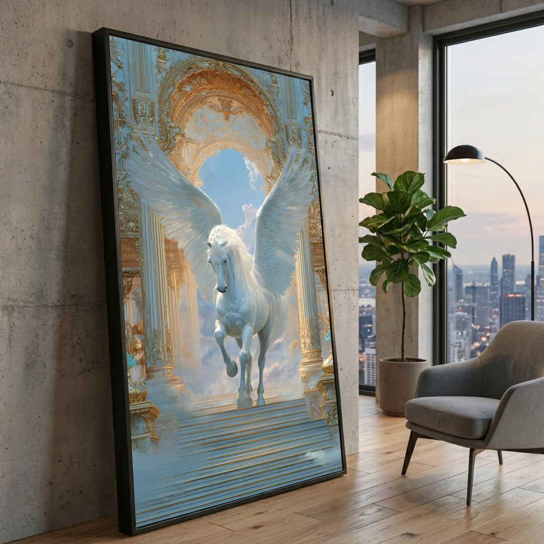 Majestic Pegasus Canvas, Angelic Winged Horse, Fantasy Horse Painting ...