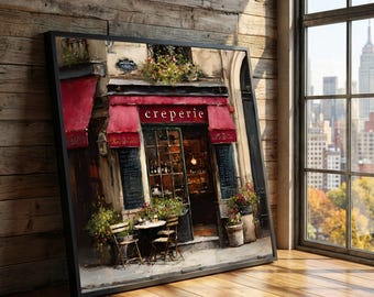 Charming Parisian Creperie Canvas, Vintage Cafe Scene Wall Art, Outdoor Bistro Decor, Rustic European Street Canvas #0176