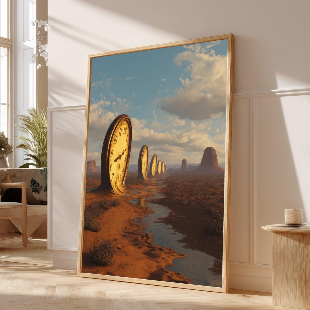 Surreal Melting Clocks Desert Landscape Canvas, Time Concept Artwork ...