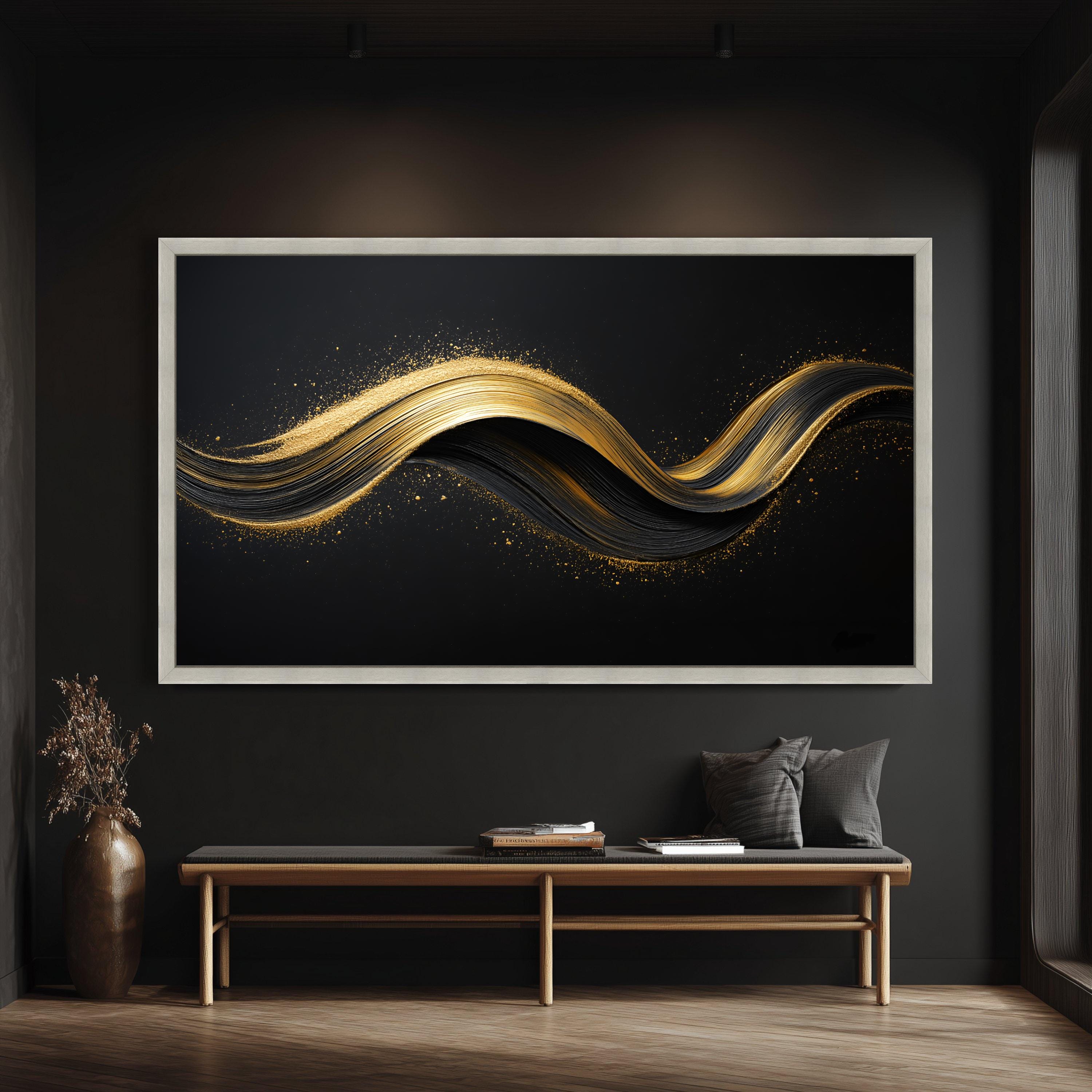 Elegant Gold and Black Abstract Wave Canvas, Modern Luxury Wall Art ...